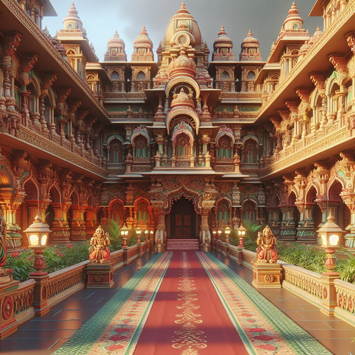 Lavishly Decorated Hindu Palace with Elegant Walkway