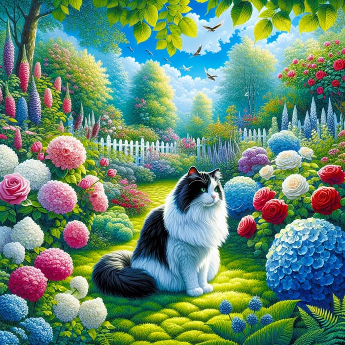 Tranquil Cat in a Vibrant Garden