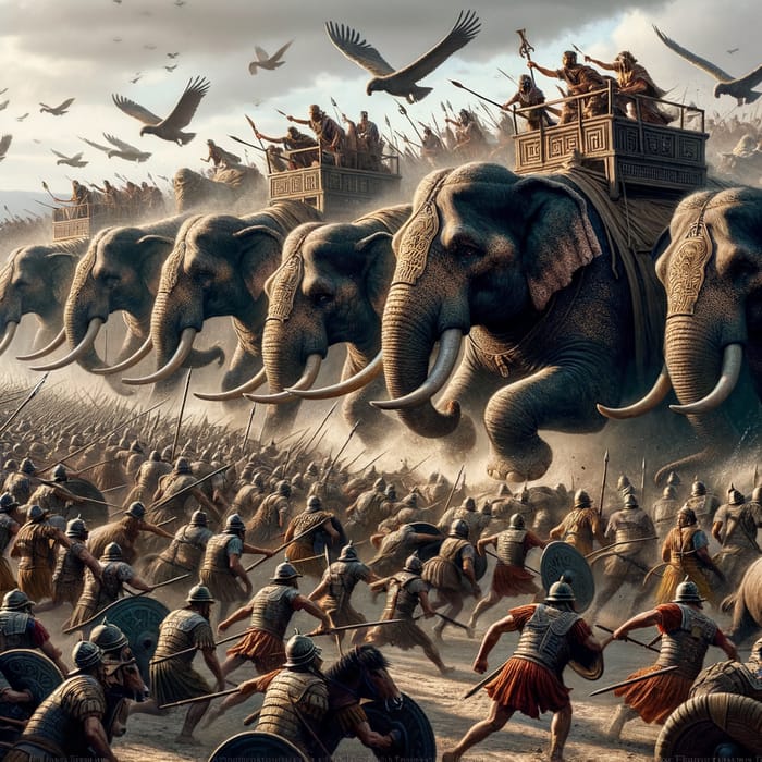 Hannibal's Elephants Charge Roman Lines in Ancient Battle Hannibal's Elephants Charge Roman Lines in Ancient Battle