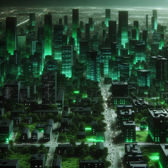 Dark Green Cityscape - A Monochromatic Urban Oasis