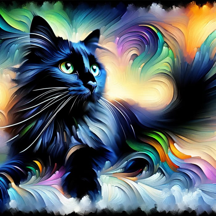 Captivating Majestic Black Cat with Green Eyes in Vibrant Digital Art