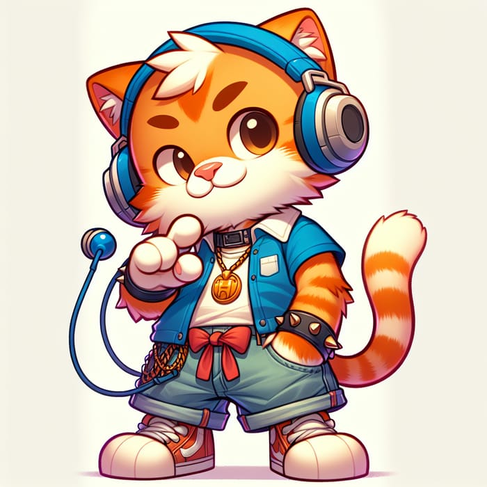 Fun Ginger Cat DJ Fursona with Headphones