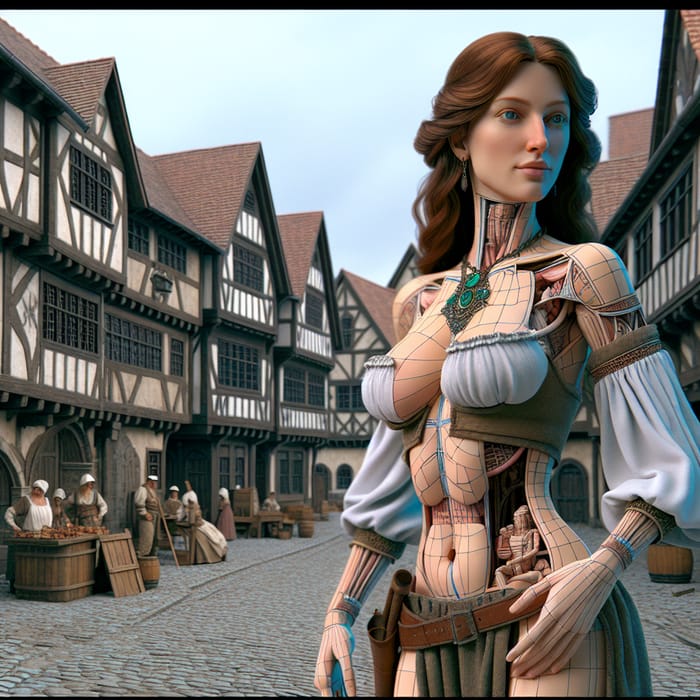 Breasted Woman in Medieval Village - Pixar Style