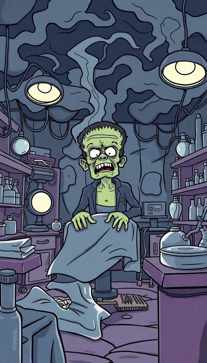 Frankenstein's Monster in a Stormy Laboratory Coloring Page