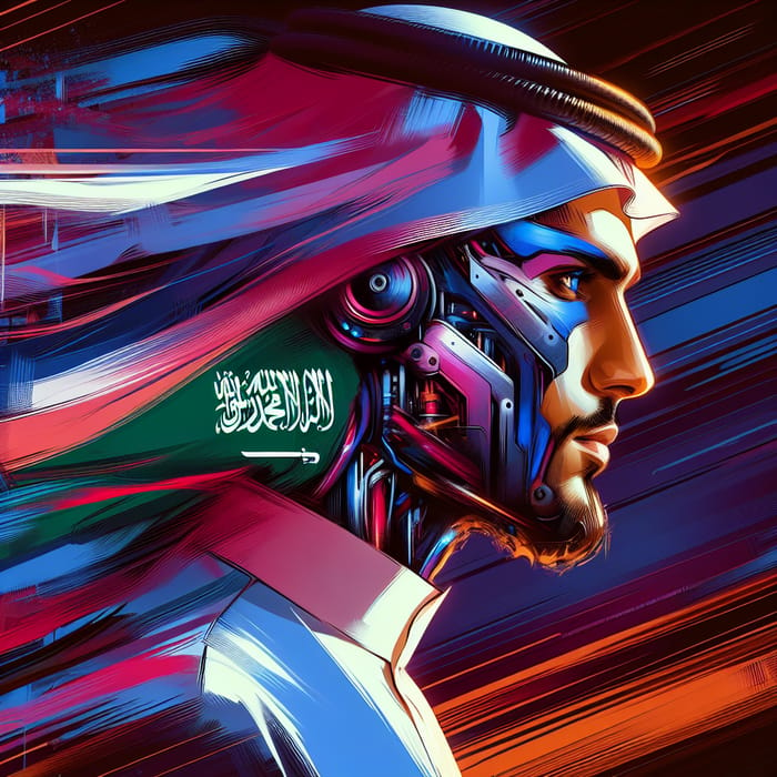 Saudi Arabian AI Trainer | Vibrant Sci-Fi Portrait