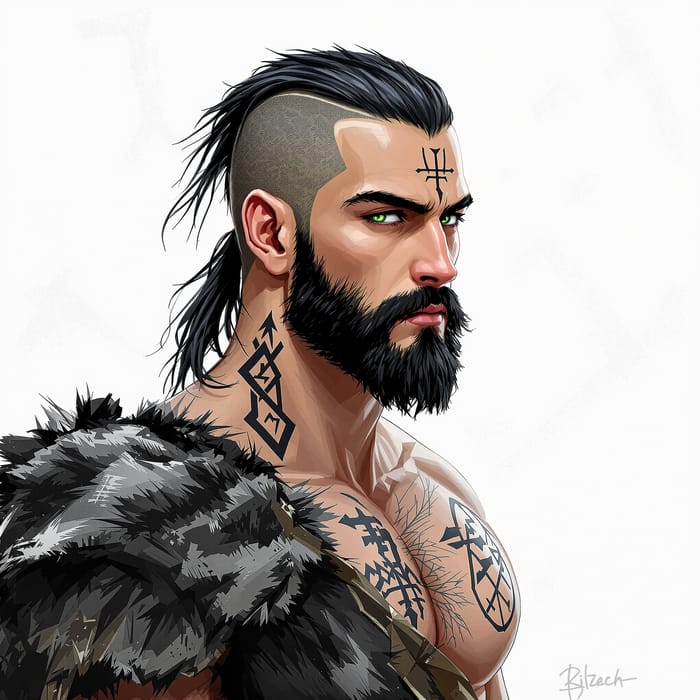 Handsome Viking Warrior in Nordic Background