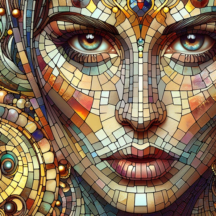 Intense Gaze Woman Mosaic Face | Art Nouveau Painting