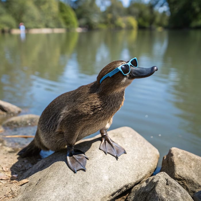 Stylish Female Blue Platypus in Sunglasses