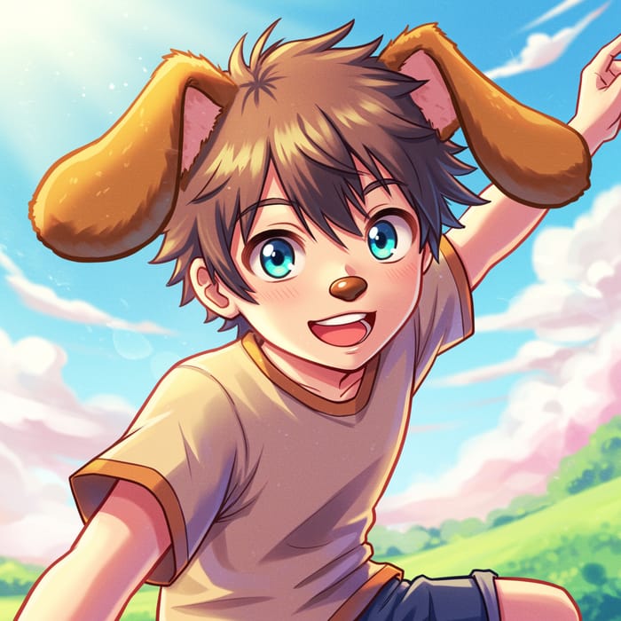 Manga Boy with Puppy Ears - Cute and Playful Art