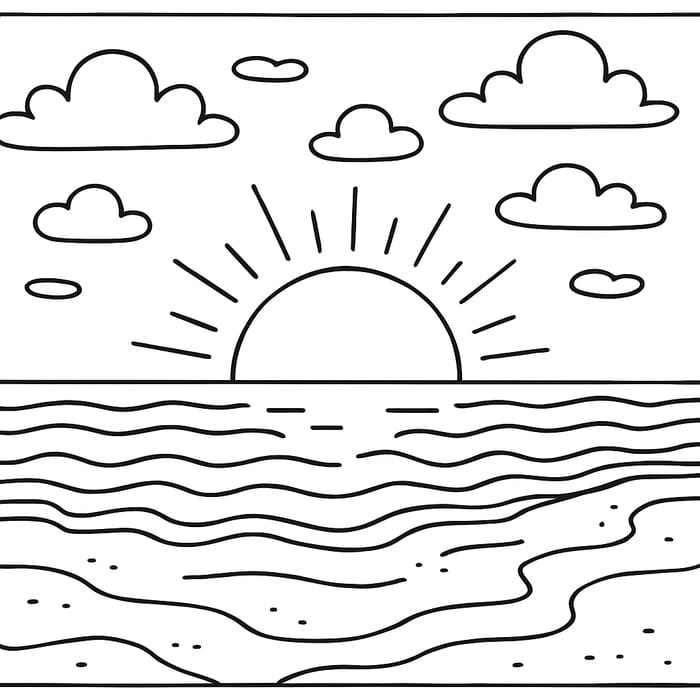 Playful Cartoon Sunset Ocean Art Print Playful Cartoon Sunset Ocean Art Print