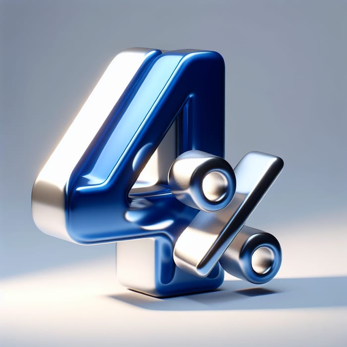 3D Number 4% Art: Royal Blue & Shimmering Silver Design