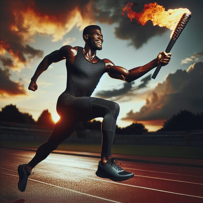 Inspiring Black Man Running with a Torch