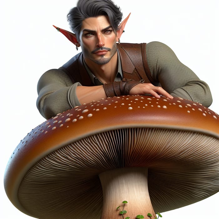 Middle Aged Elf Riding Big Brown Mushroom