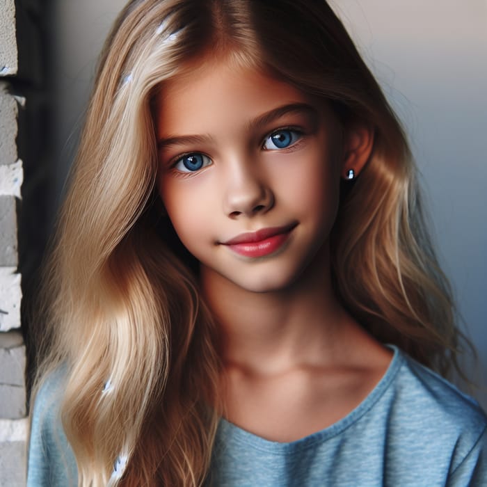 Cute 9-Year-Old Blonde Girl with Blue Eyes