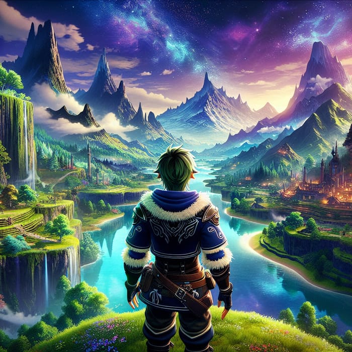 Video Game-Style Fantasy Landscape: Character Back View