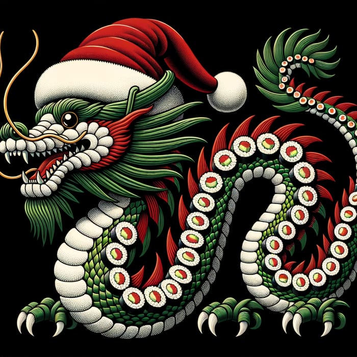 Cheerful Sushi Dragon - Joyful Holiday Vector Art