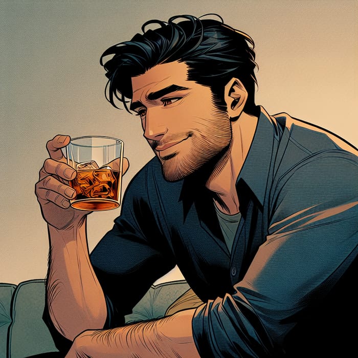 Morad Enjoying Whiskey in a Cozy Setting