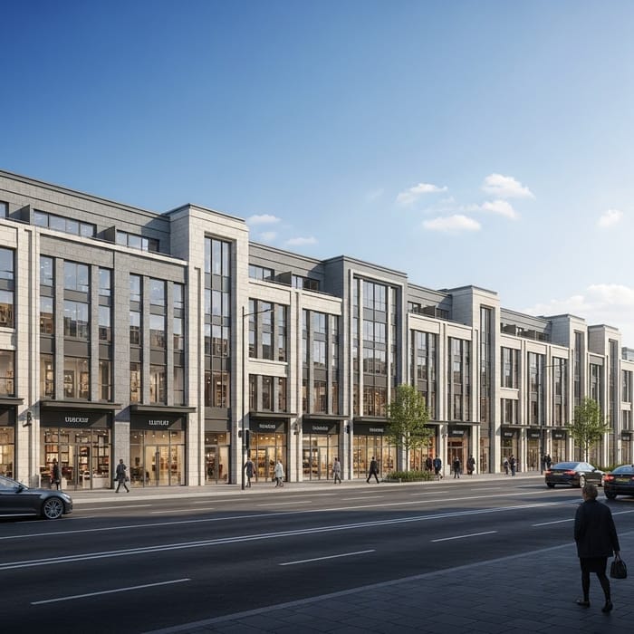 Modern Uniform Facades for Urban Boulevard Shops