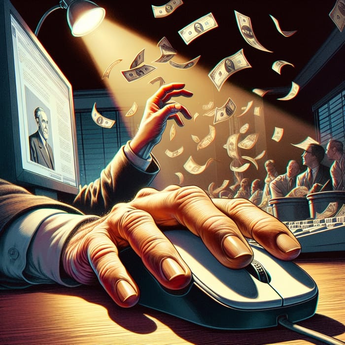 Intriguing Digital Illustration: Hand Clicking Computer Mouse in Precise Realism