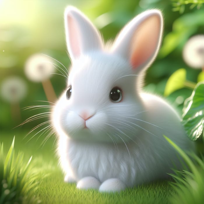 Cute White Rabbit on Lush Green Grass