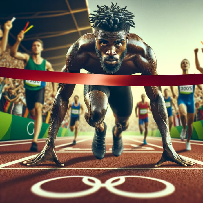 Male Athlete About to Break Red Ribbon at Olympic Games