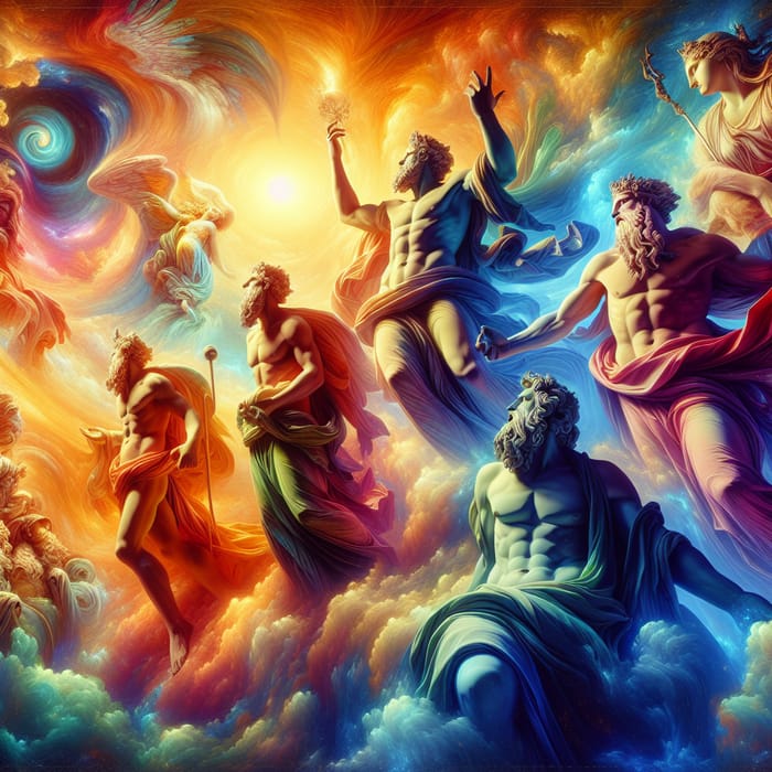 Majestic Gods of Olympus: Divine Figures in Vibrant Art