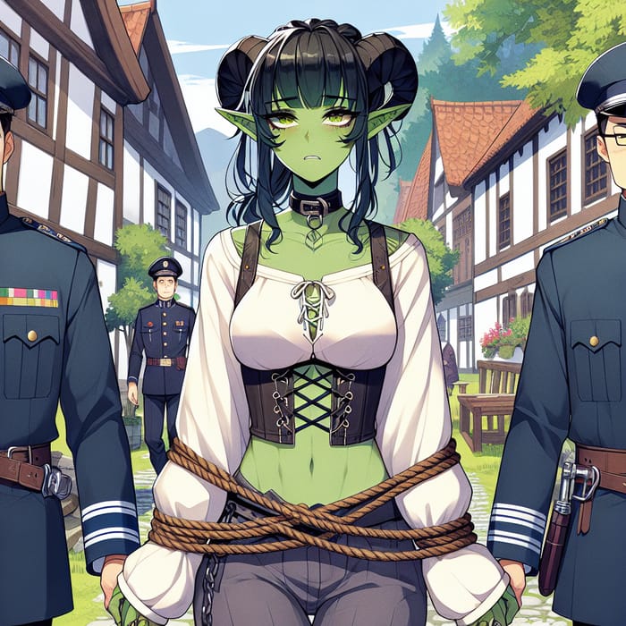 Anime Half-Orc Arrest Scene Illustration