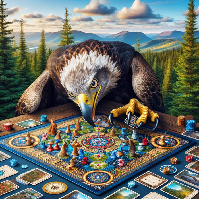 Mischievous Eagle Plays Board Games in Nature Wilderness