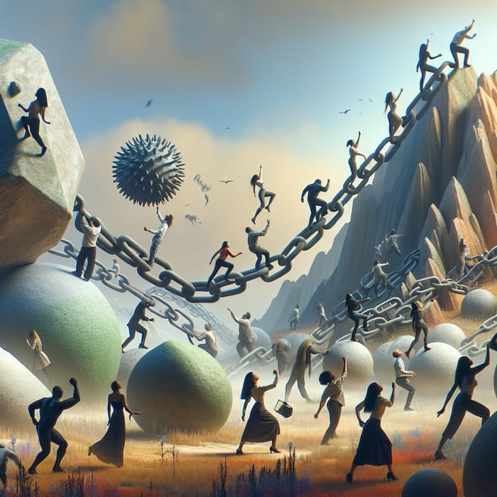 Overcoming Obstacles: Rising Above in Surreal Scene