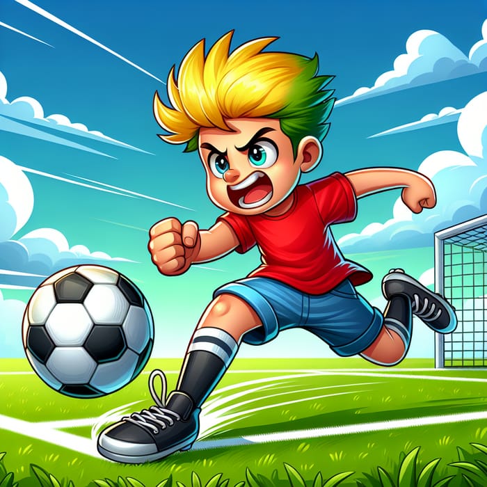 Cartoon Boy Soccer Player | Energetic Football Scene