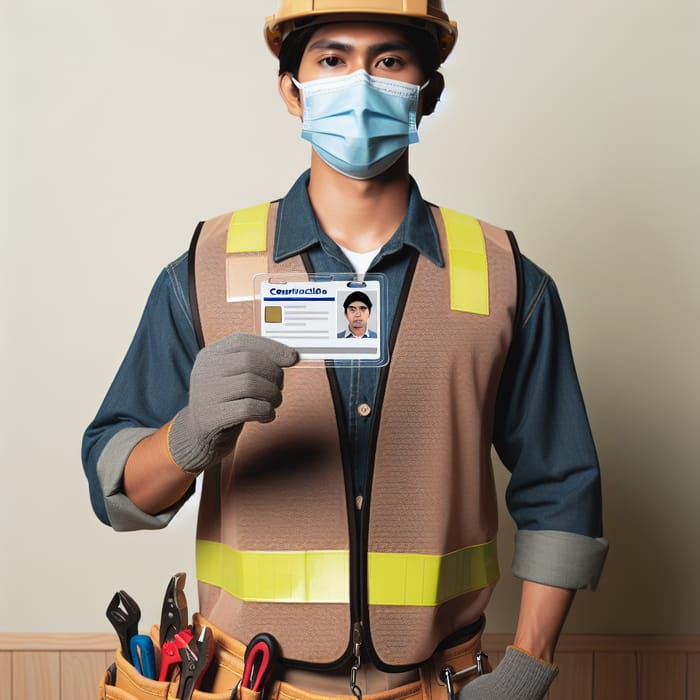 Uniformed Worker Holding ID Card