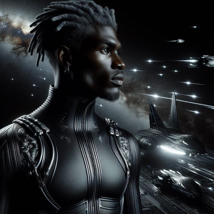 Regal Black Man in Cosmic Spacesuit - Space Exploration Adventure