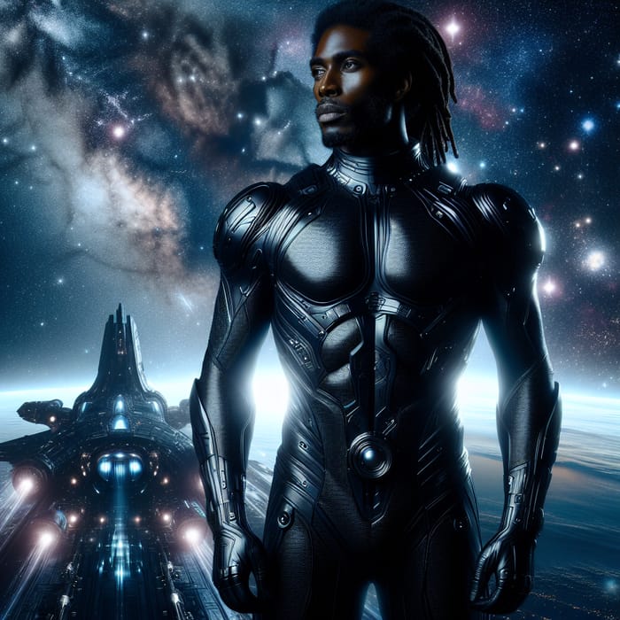 Ethereal Black Man in Space Suit | Galactic Exploration & Innovation