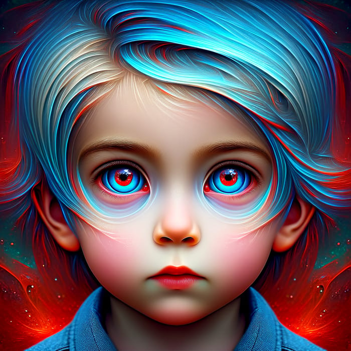 Child with Blue Hair and Red Eyes - Get Your Custom Portrait Now