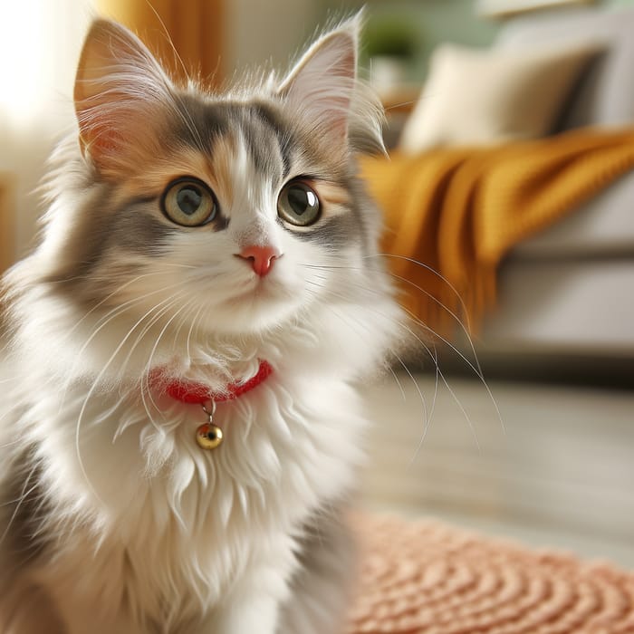 Captivating Fluffy Domestic Cat | Enchanting Indoor Scene