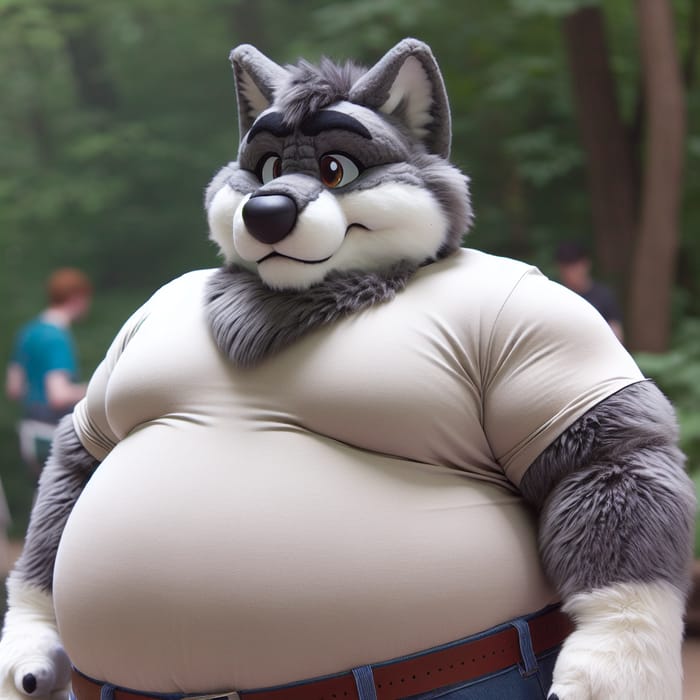 Chubby Anthro Wolf in a Serene Forest