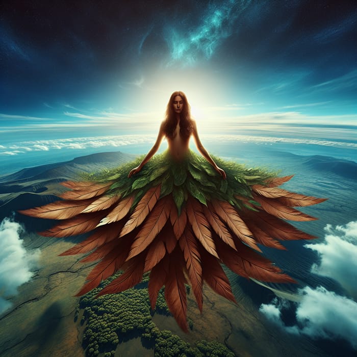 Hispanic Woman Bridging Sky and Earth in Harmony