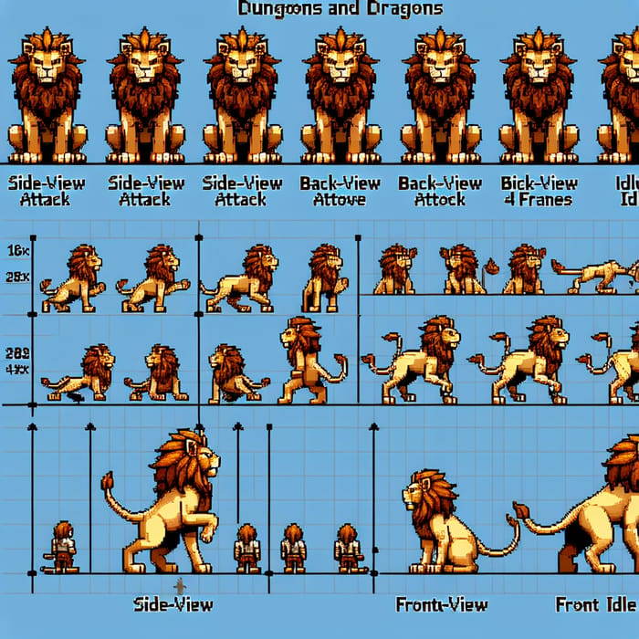 Pixel Art Sprite Sheet of Lion Humanoid for Dungeons and Dragons RPG