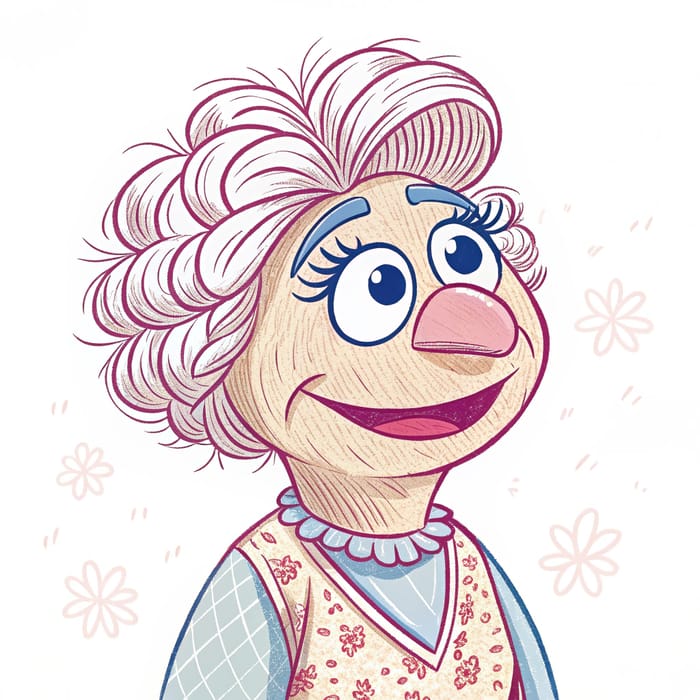 Old Muppet Woman Line Drawing Art