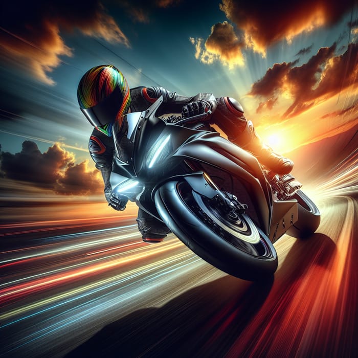 Dramatic Motorcycle Action: High-Octane Speed with Female Rider