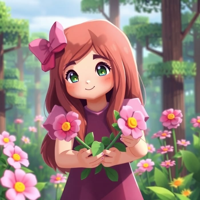 Pinky: Minecraft Girl Collecting Flowers