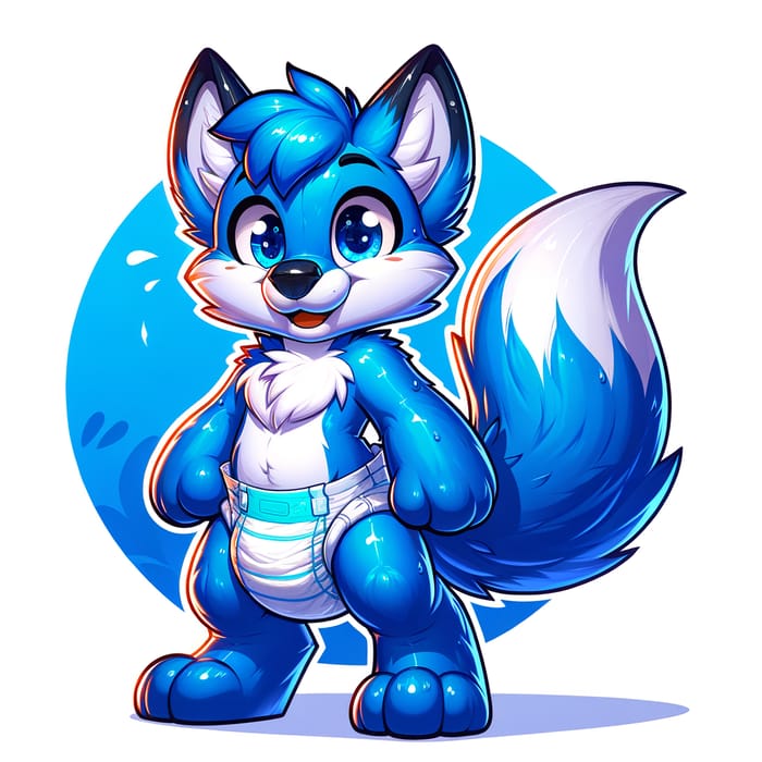 Adorable Blue Fox Fursona in Fresh Diaper Art