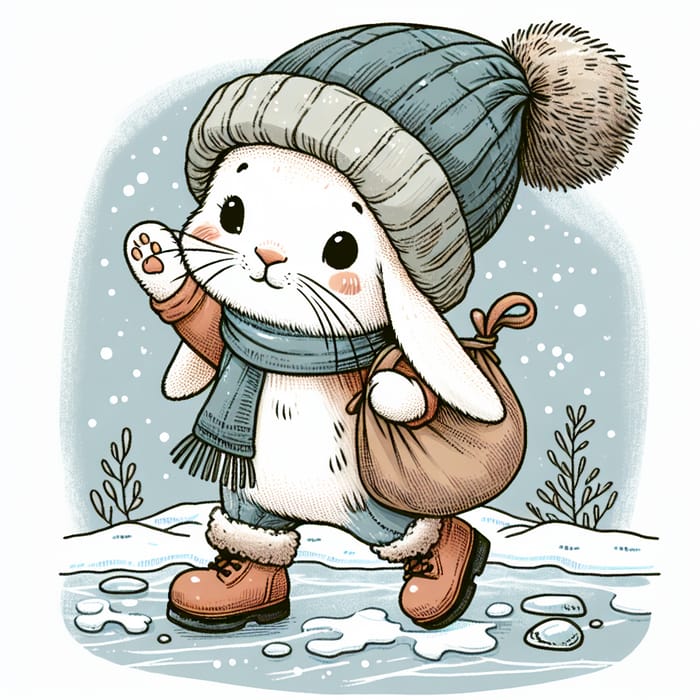 Cute Rabbit in Snowy Scene | Winter Bunny Illustration