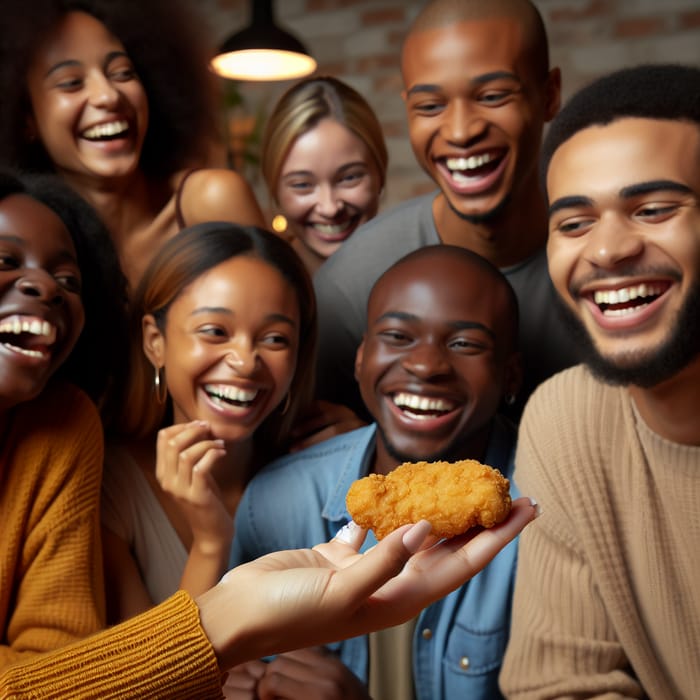 Black Individuals Enjoying a Golden Chicken Nugget