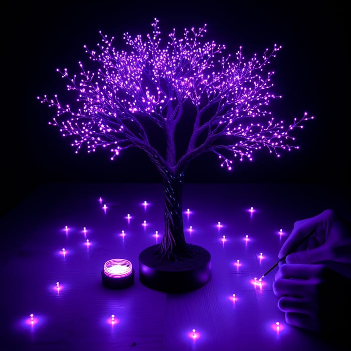 Create a Purple Bioluminescent Tree Glowing in Darkness