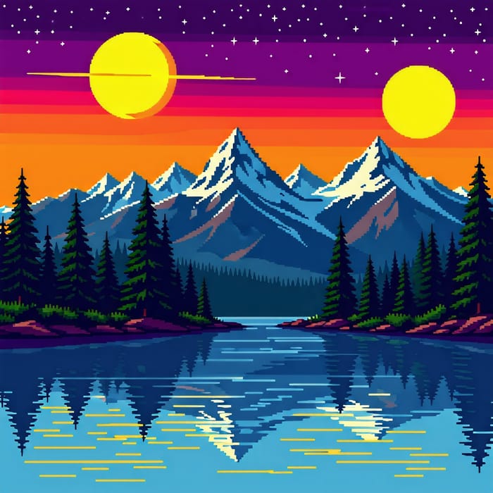 Serene Pixel Art Mountain Landscape with River