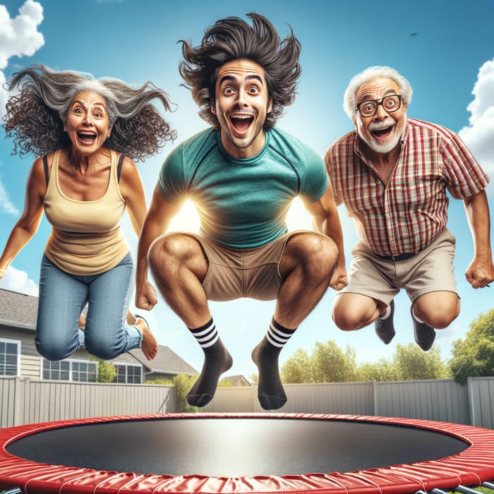 Three Friends Jumping on Trampoline | Hilarious Caricature Scene