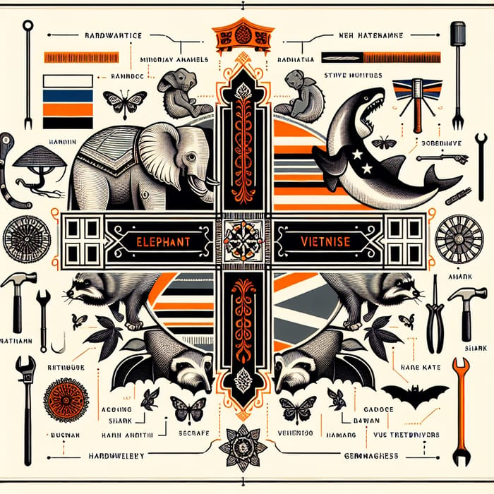 Diverse Family Crest: Elephant, Raccoon, Shark, Bat & Hardware Tools