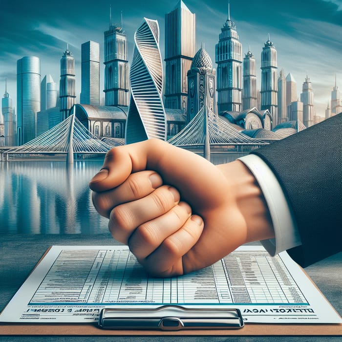 Hand Holding Tax Return in Astana | Cityscape Background