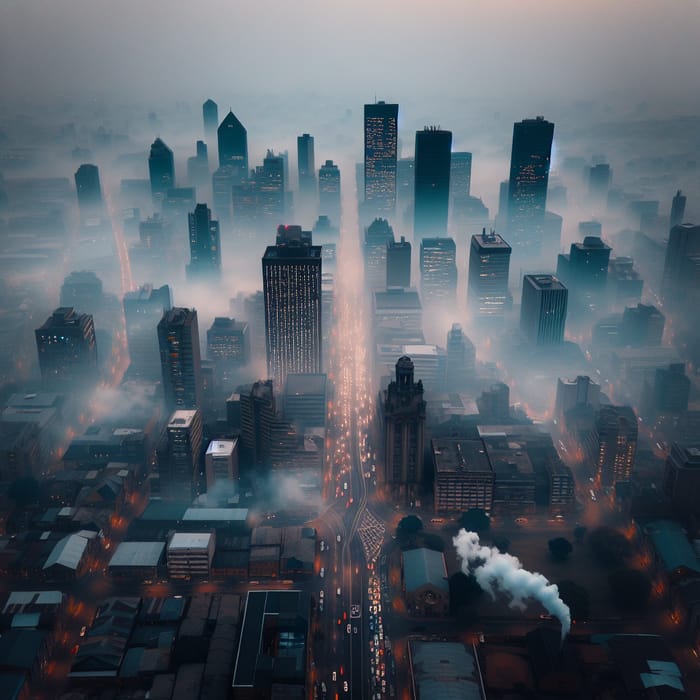 Johannesburg CBD Air Pollution: Aerial View of Smog and Cityscape